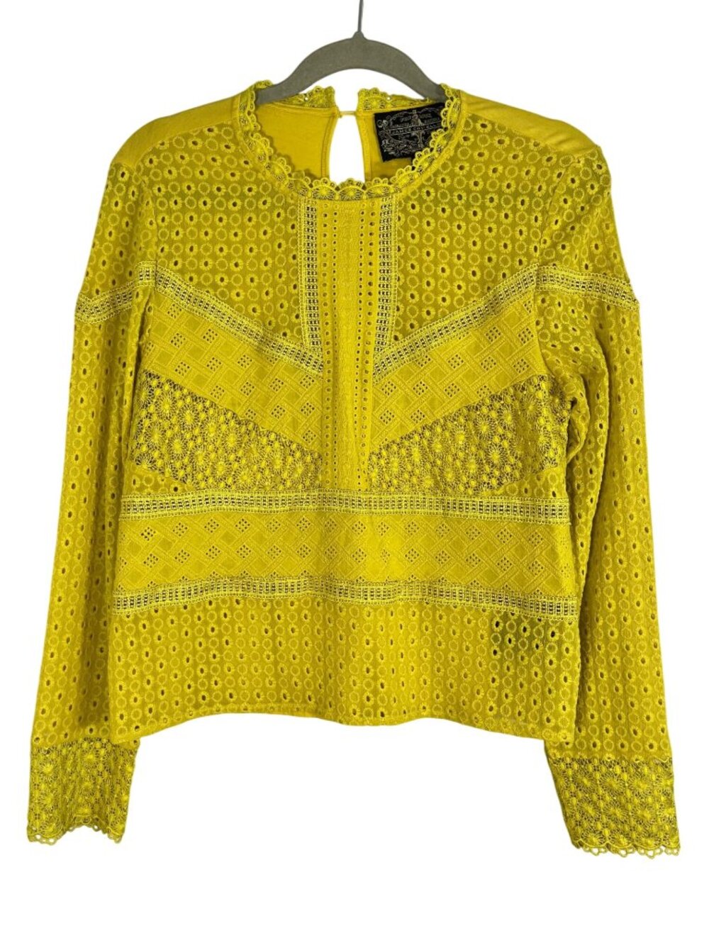 Colorful Crochet Eyelet Victorian Top Yellow M Boho Feminine Earthy Lace Cottage